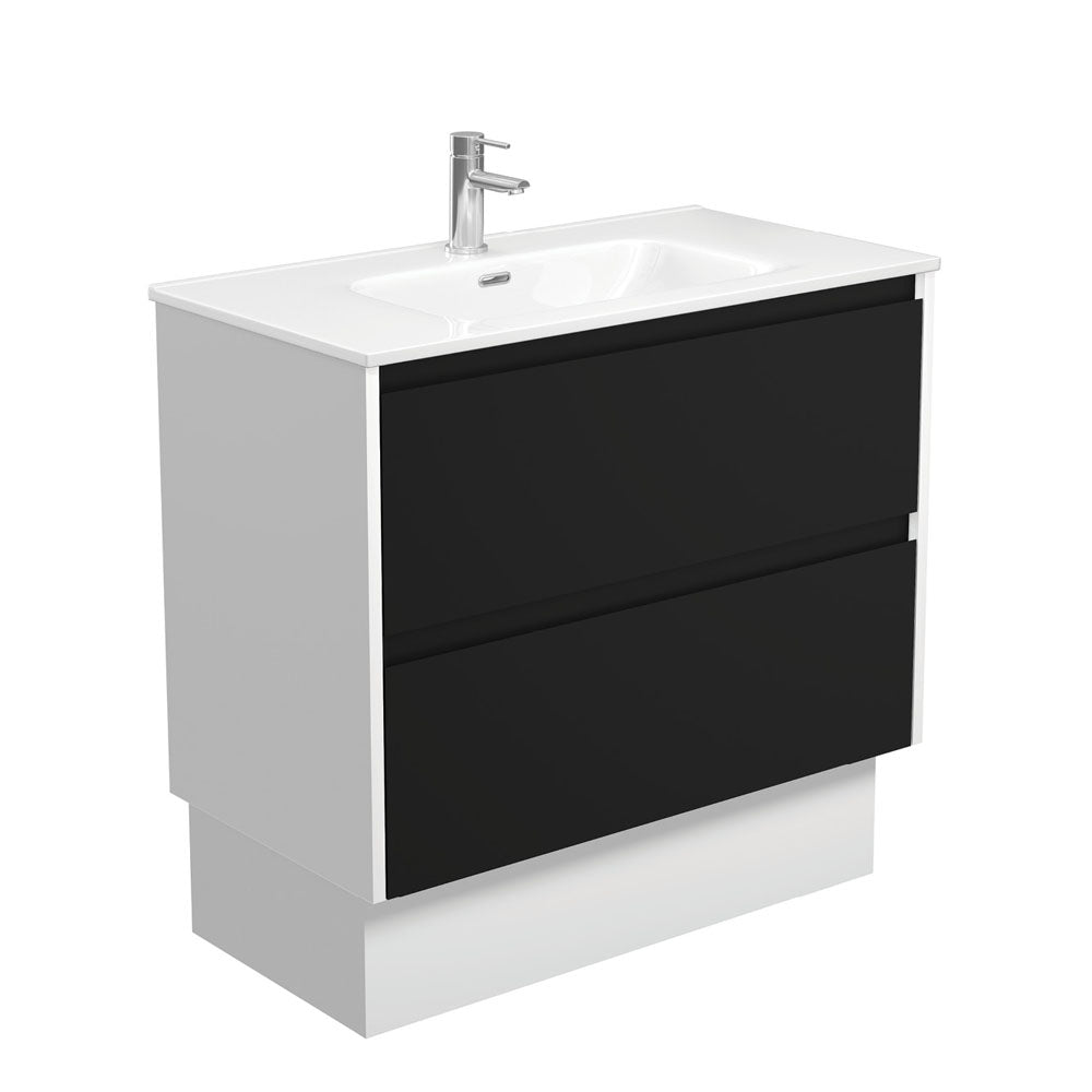 Joli Amato 900 Satin Black Vanity On Kick, Satin White Panels