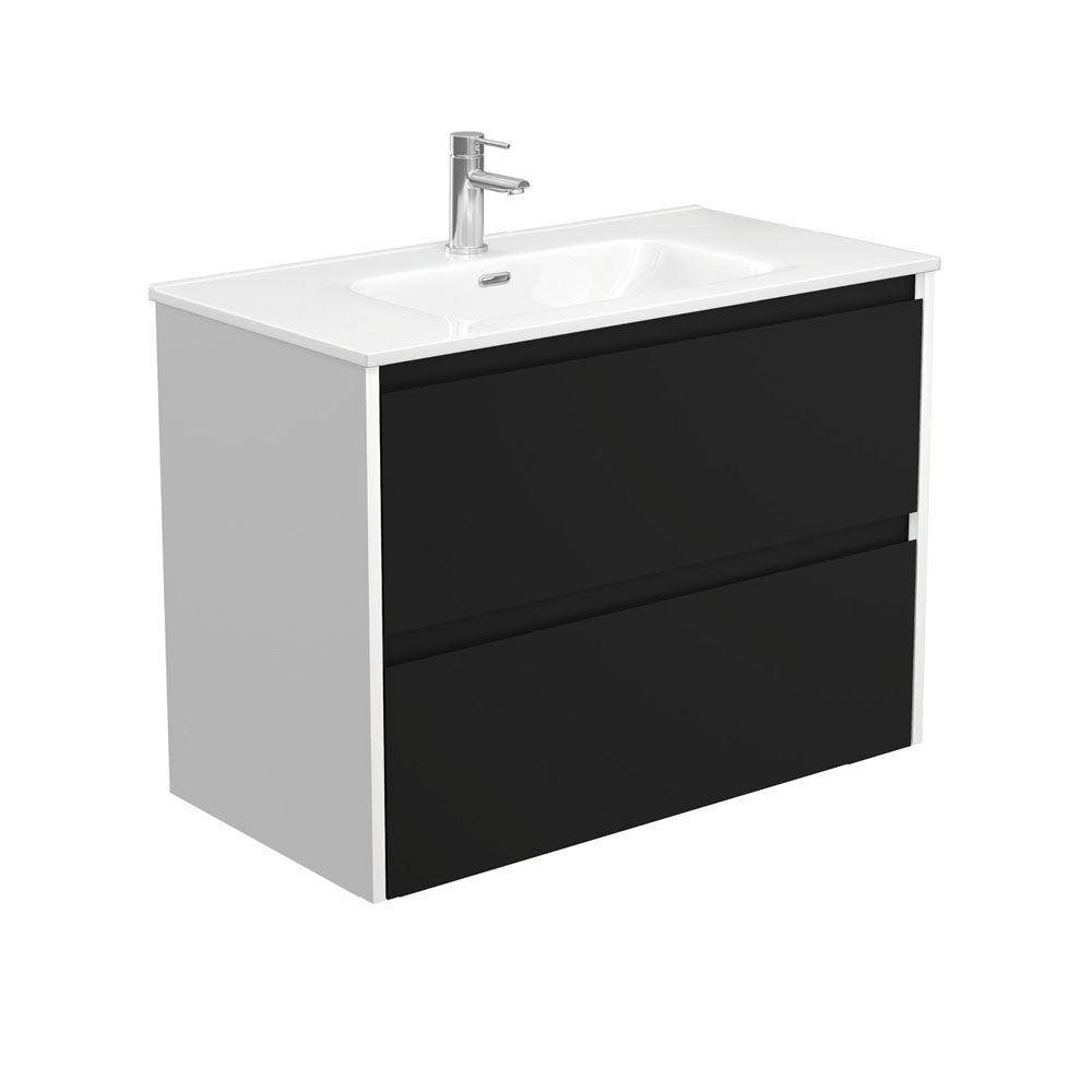 Joli Amato 900 Satin Black Wall-Hung Vanity, Satin White Panels
