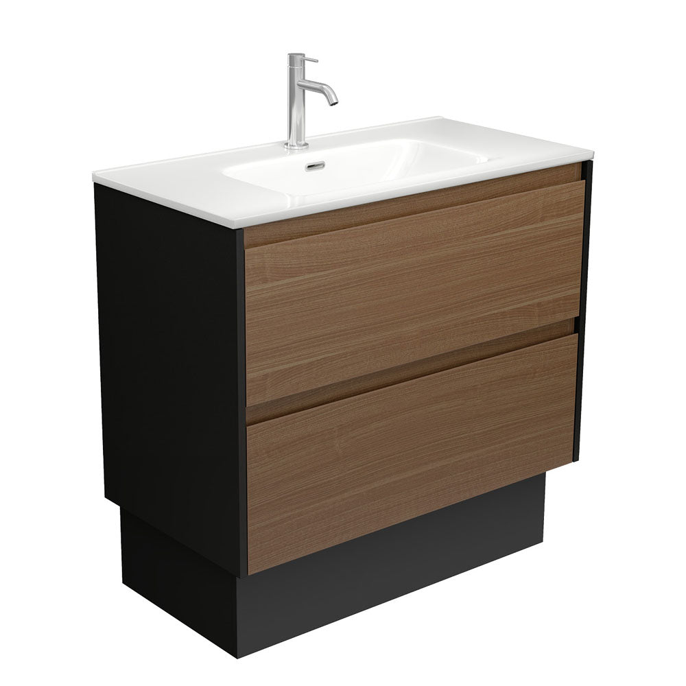 Joli Amato 900 Walnut Vanity on Kick, Satin Black Planels