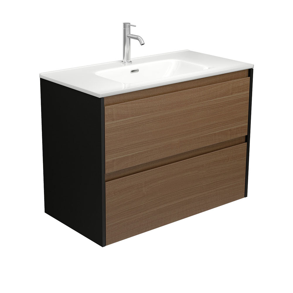 Joli Amato 900 Walnut Wall Hung Vanity, Satin Black Planels