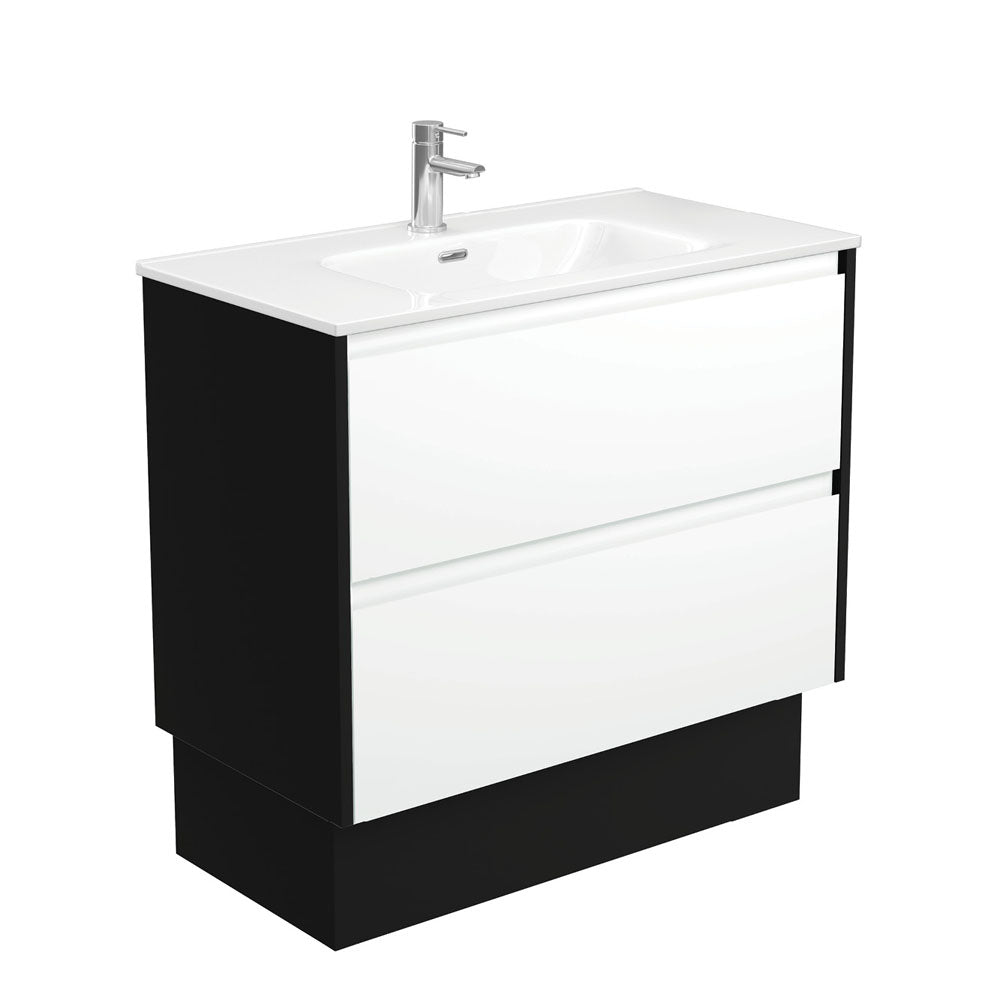 Joli Amato 900 Satin White Vanity On Kick, Satin Black Panels