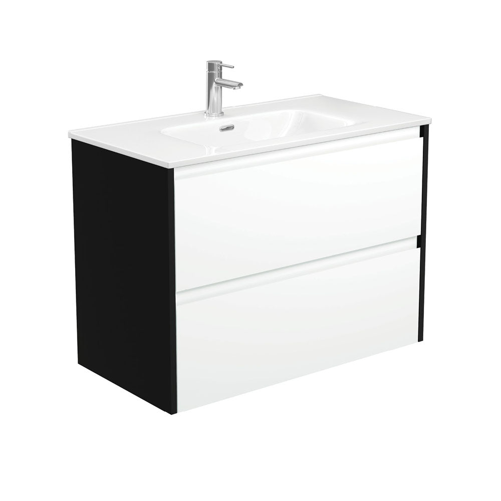 Joli Amato 900 Satin White Wall-Hung Vanity, Satin Black Panels
