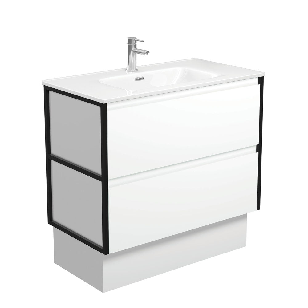 Joli Amato 900 Satin White Vanity On Kick, Matte Black Frames