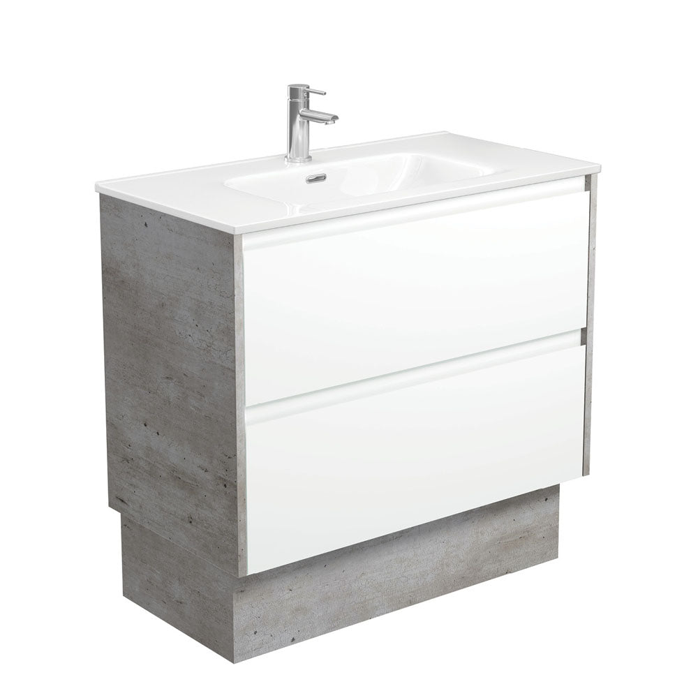 Joli Amato 900 Satin White Vanity On Kick, Industrial Panels