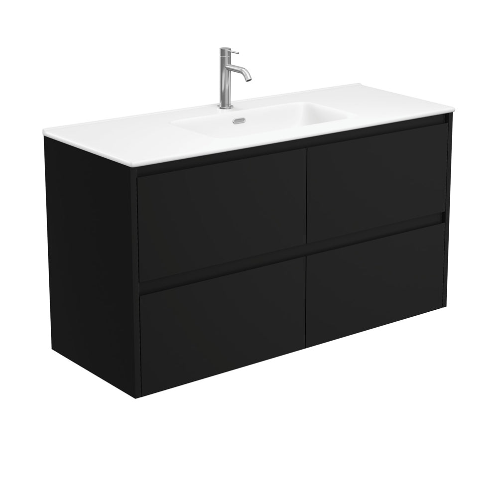 Joli Matte Amato Satin Black 1200 Wall Hung Vanity with Satin Black Panels