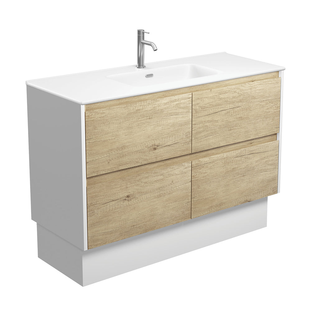 Joli Matte Amato Scandi Oak 1200 Vanity On Kickboard with Satin White Panels
