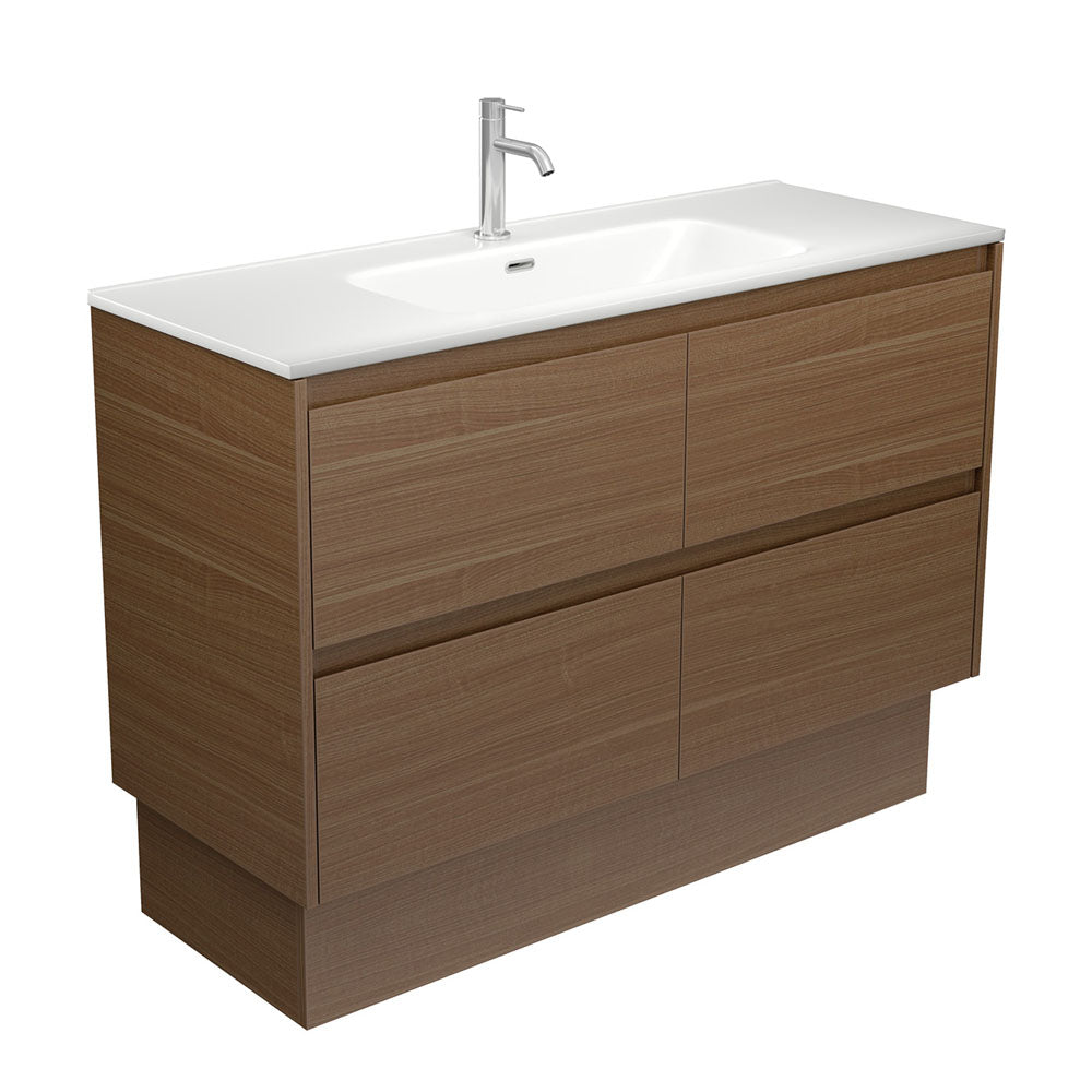 Joli Matte Amato Walnut 1200 Vanity on Kickboard with Walnut Panels