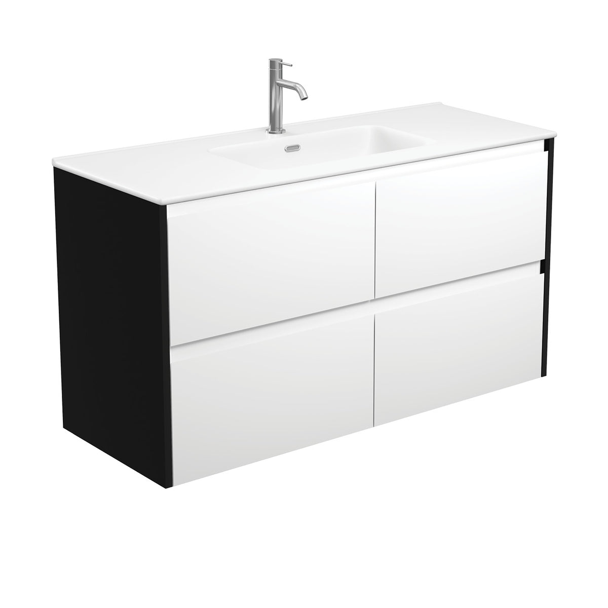 Joli Matte Amato Satin White 1200 Wall Hung Vanity with Satin Black Panels