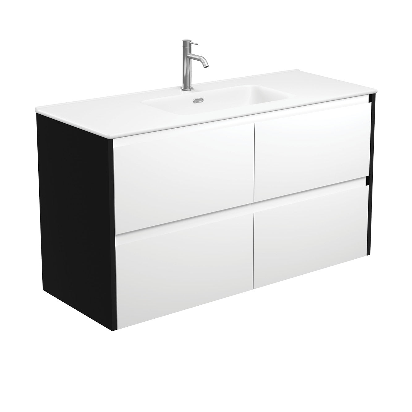 Joli Matte Amato Satin White 1200 Wall Hung Vanity with Satin Black Panels