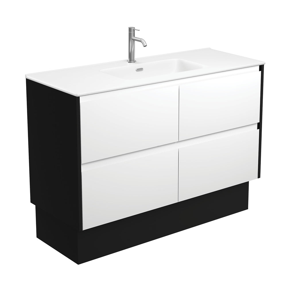 Joli Matte Amato Satin White 1200 Vanity On Kickboard with Satin Black Panels
