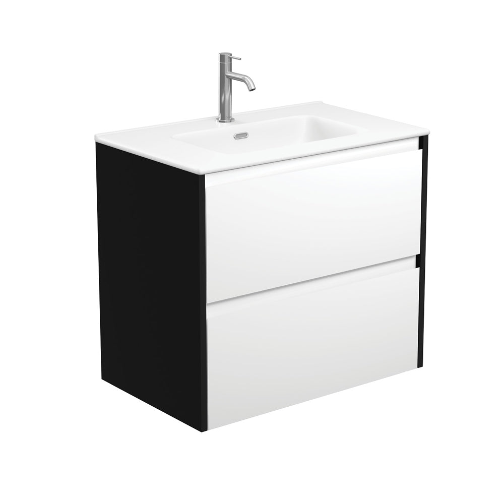 Joli Matte Amato Satin White 750 Wall Hung Vanity with Satin Black Panels