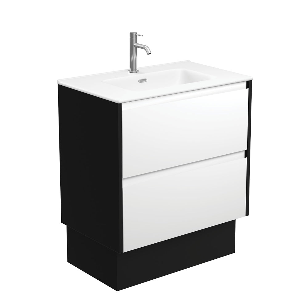 Joli Matte Amato Satin White 750 Vanity On Kickboard with Satin Black Panels