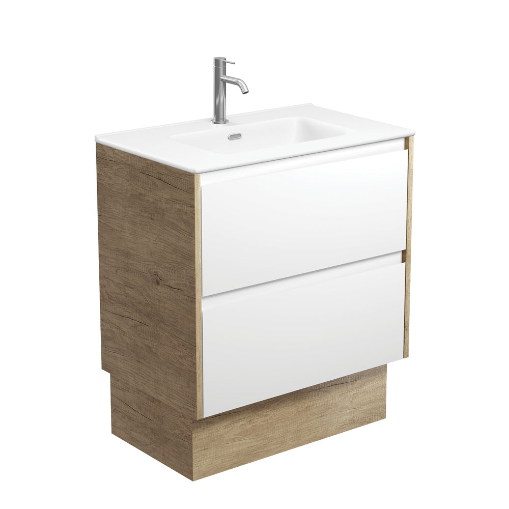 Joli Matte Amato Satin White 750 Vanity On Kickboard with Scandi Oak Panels