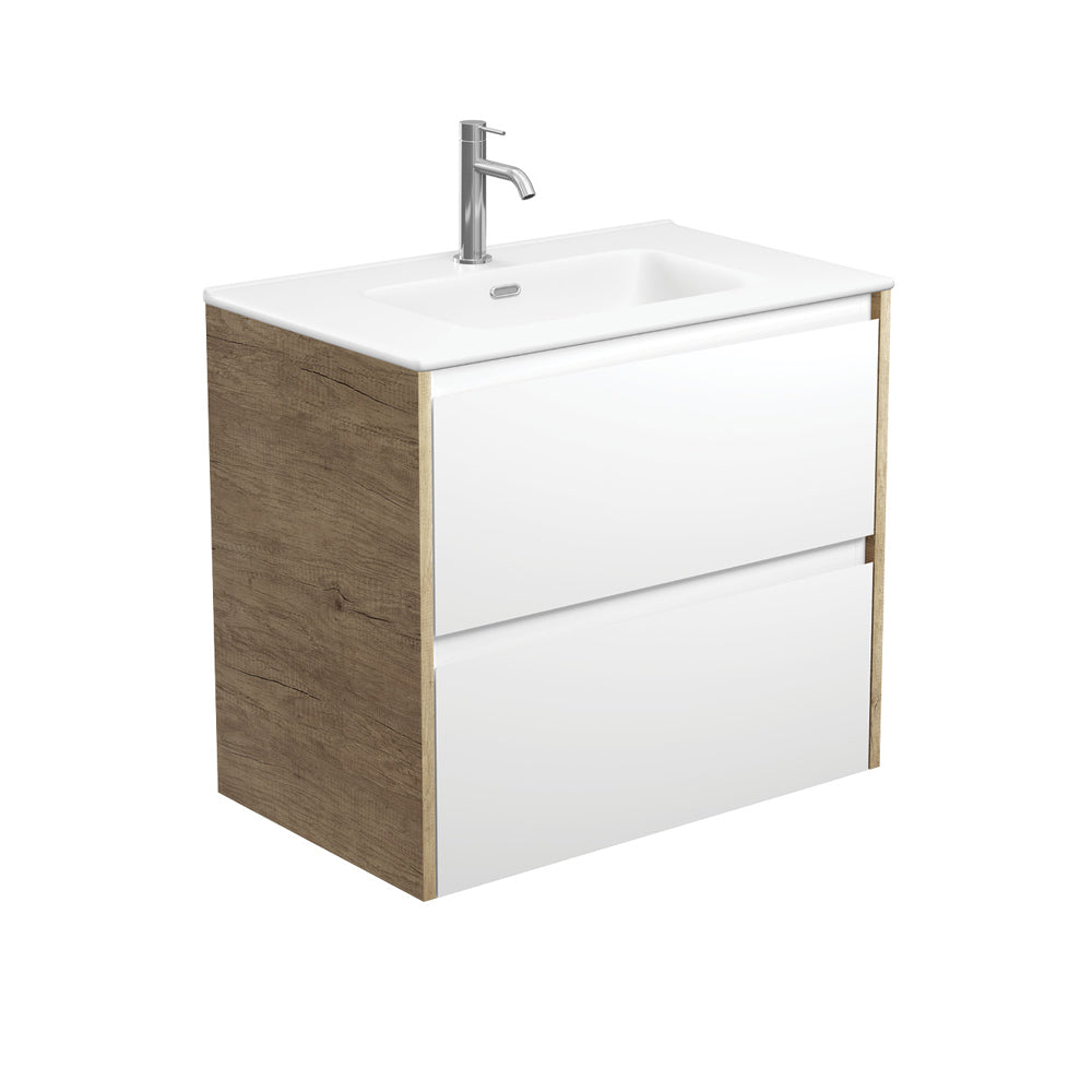 Joli Matte Amato Satin White 750 Wall Hung Vanity with Scandi Oak Panels