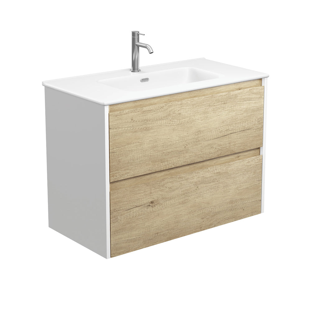Joli Matte Amato Scandi Oak 900 Wall Hung Vanity with Satin White Panels