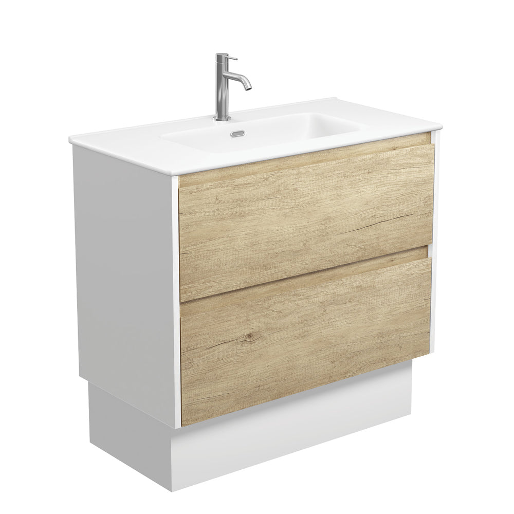Joli Matte Amato Scandi Oak 900 Vanity On Kickboard with Satin White Panels