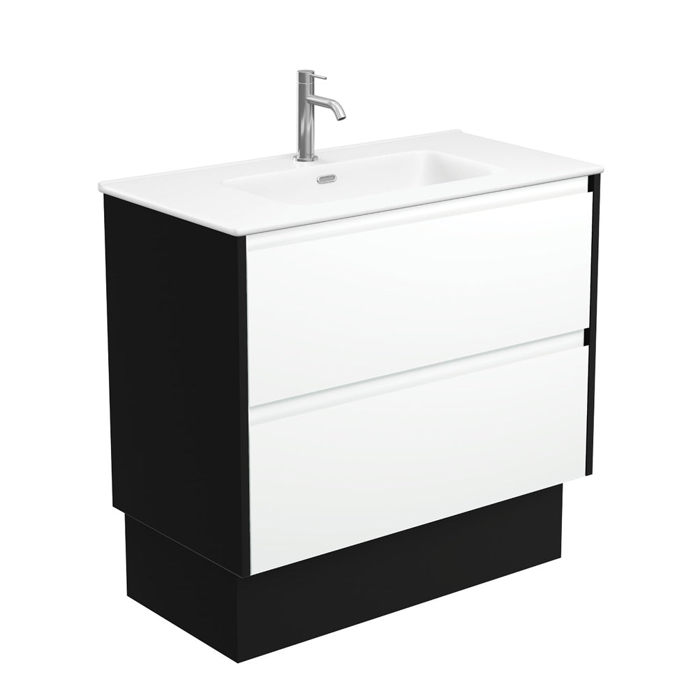 Joli Matte Amato Satin White 900 Vanity On Kickboard with Satin Black Panels