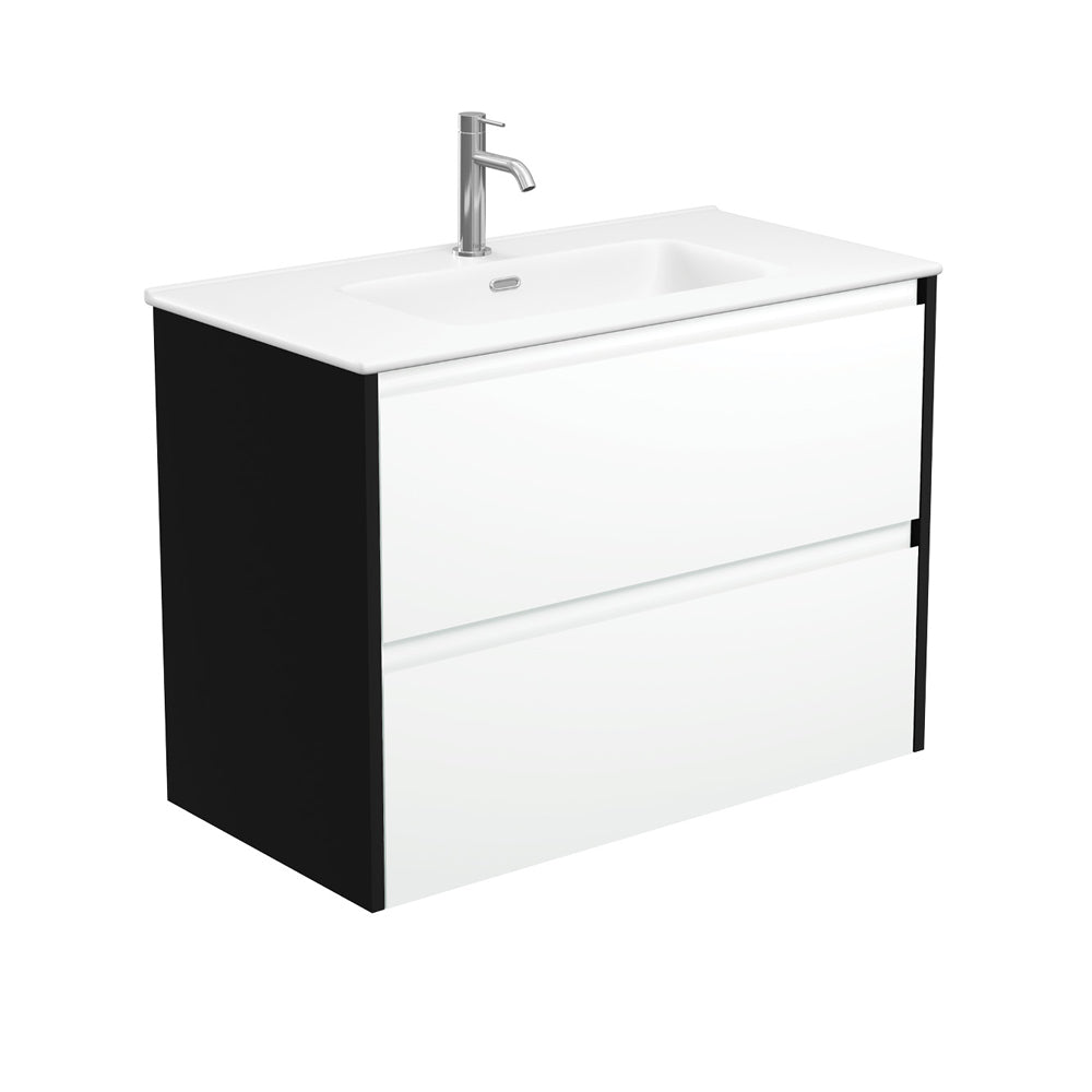 Joli Matte Amato Satin White 900 Wall Hung Vanity with Satin Black Panels