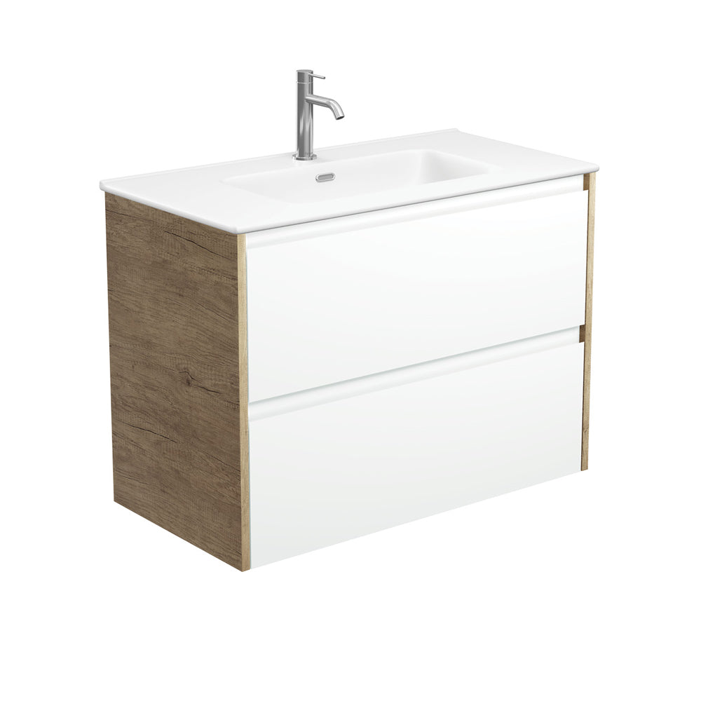 Joli Matte Amato Satin White 900 Wall Hung Vanity with Scandi Oak Panels