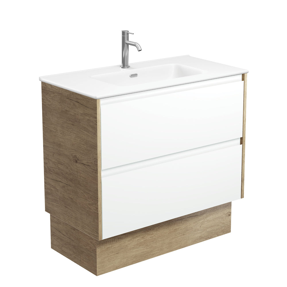 Joli Matte Amato Satin White 900 Vanity On Kickboard with Scandi Oak Panels