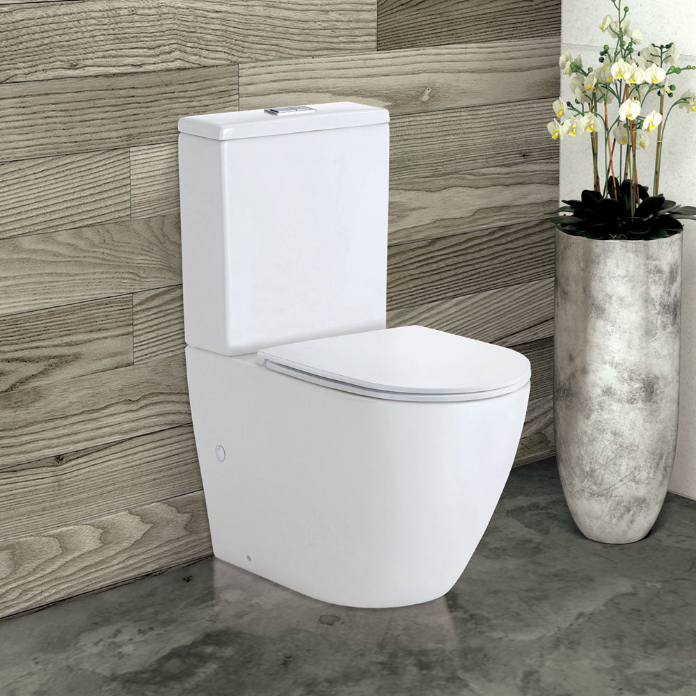 Koko Tornado Flush Back-to-Wall Toilet Suite, Gloss White with Slim Seat