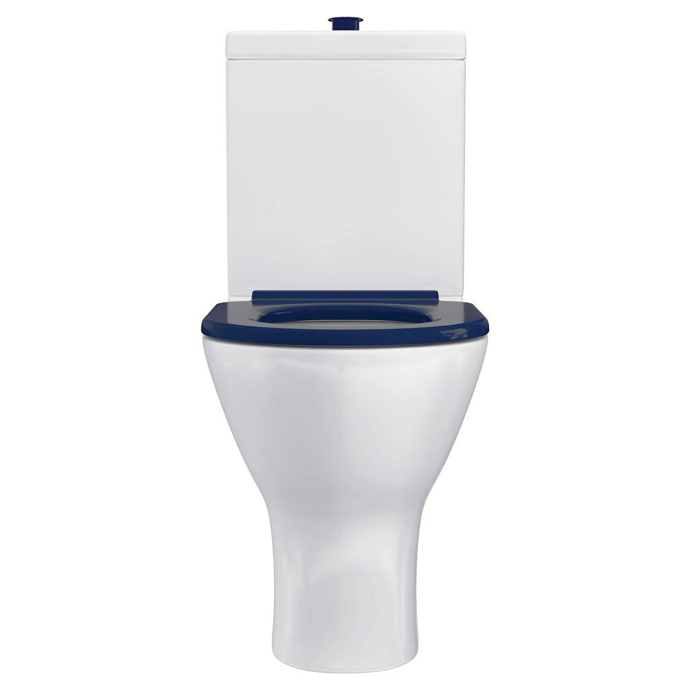 Delta Care Back-to-Wall Toilet Suite, Gloss White with Blue Seat
