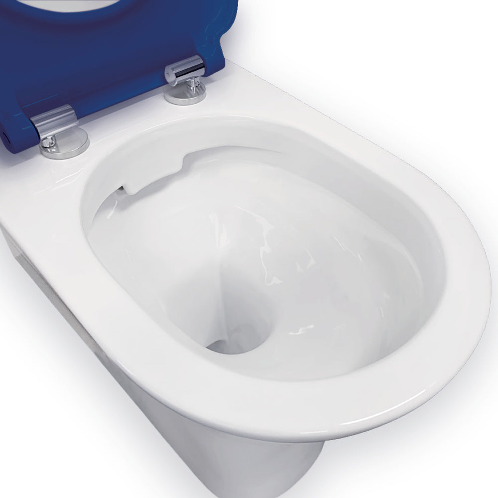 Delta Care Back-to-Wall Toilet Suite, Gloss White with Blue Seat