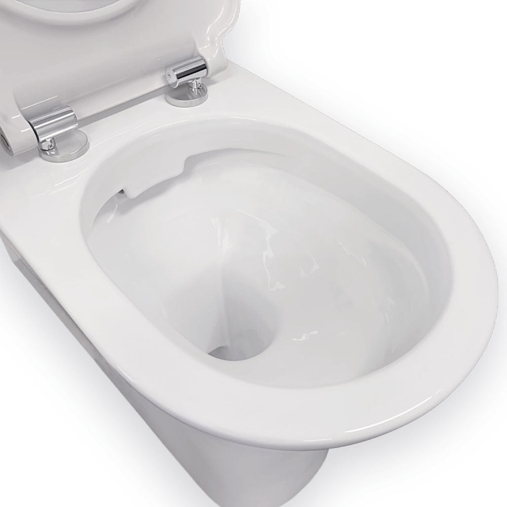 Delta Care Back-to-Wall Toilet Suite, White Seat, Slim Buttons