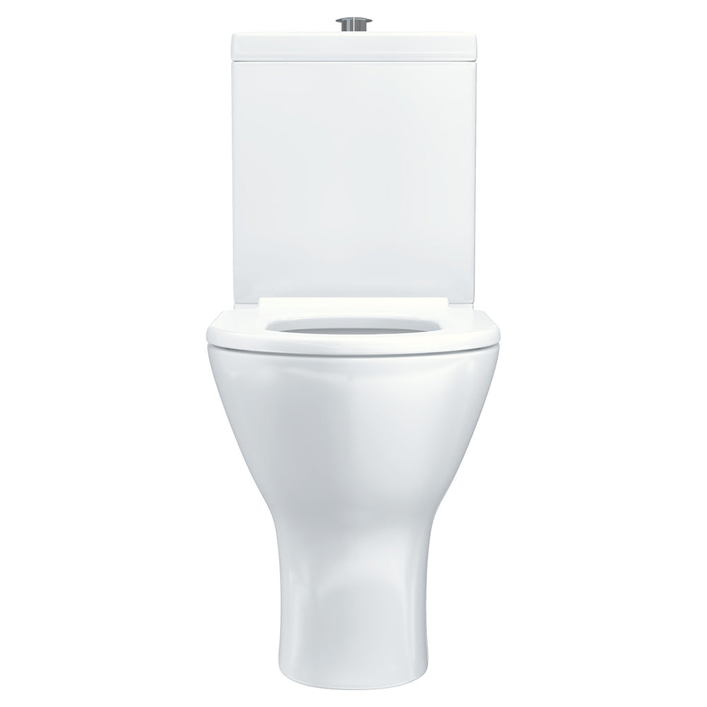 Delta Care Back-to-Wall Toilet Suite, White Seat, Raised Buttons