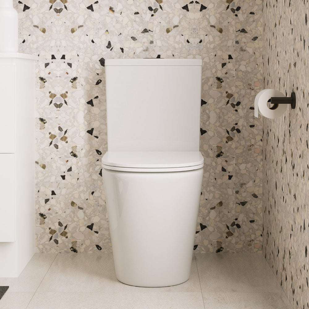 Kaya Tornado Flush Back-to-Wall Toilet Suite, Gloss White with Slim Seat
