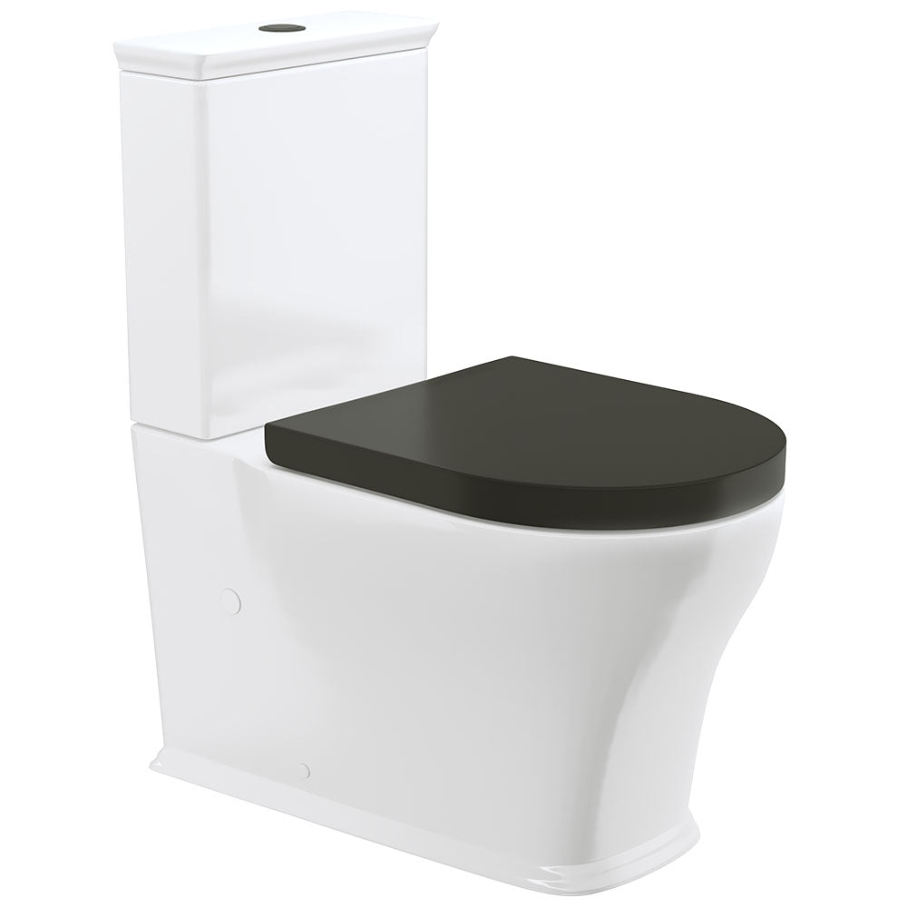 Lillian Tornado Flush Back-to-Wall Toilet Suite, Gloss White with Black Seat