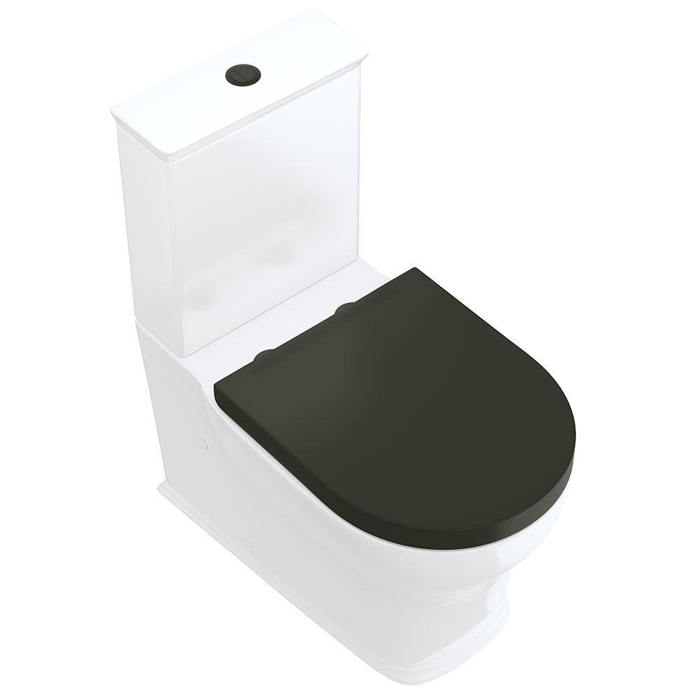 Lillian Tornado Flush Back-to-Wall Toilet Suite, Gloss White with Black Seat