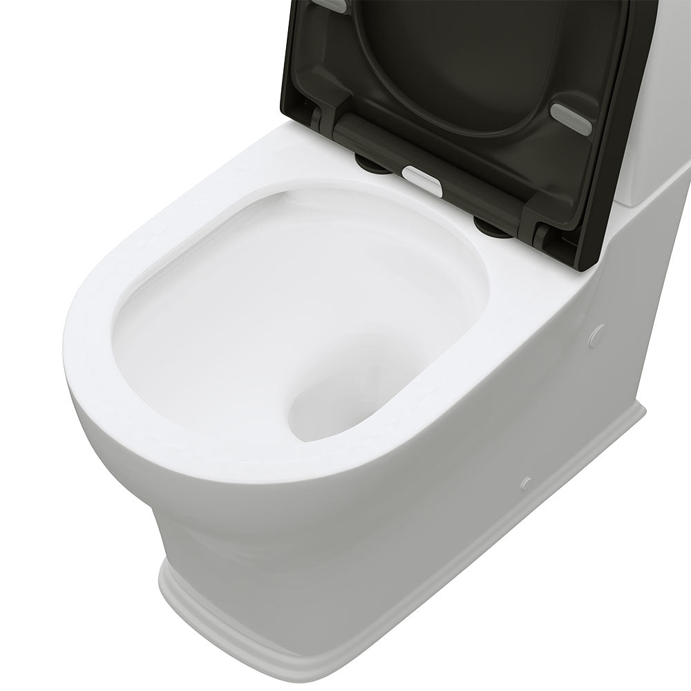Lillian Tornado Flush Back-to-Wall Toilet Suite, Gloss White with Black Seat