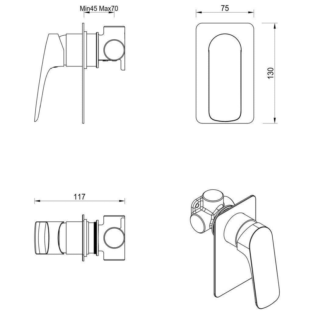 Kaza Shower Mixer - Square Plate - TRIM KIT ONLY