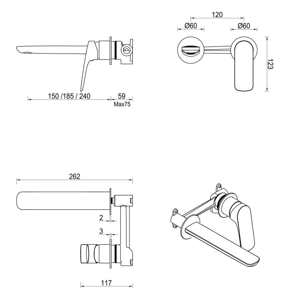 Kaza Wall-Spout Combo - 2P - TRIM KIT ONLY