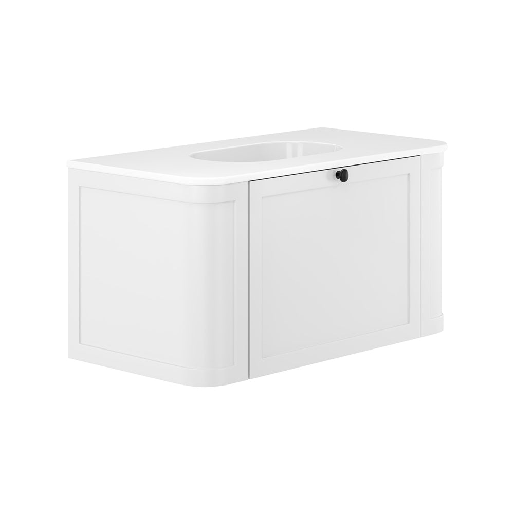 Lola Mila Curved Satin White 900 Wall-Hung Vanity 1TH
