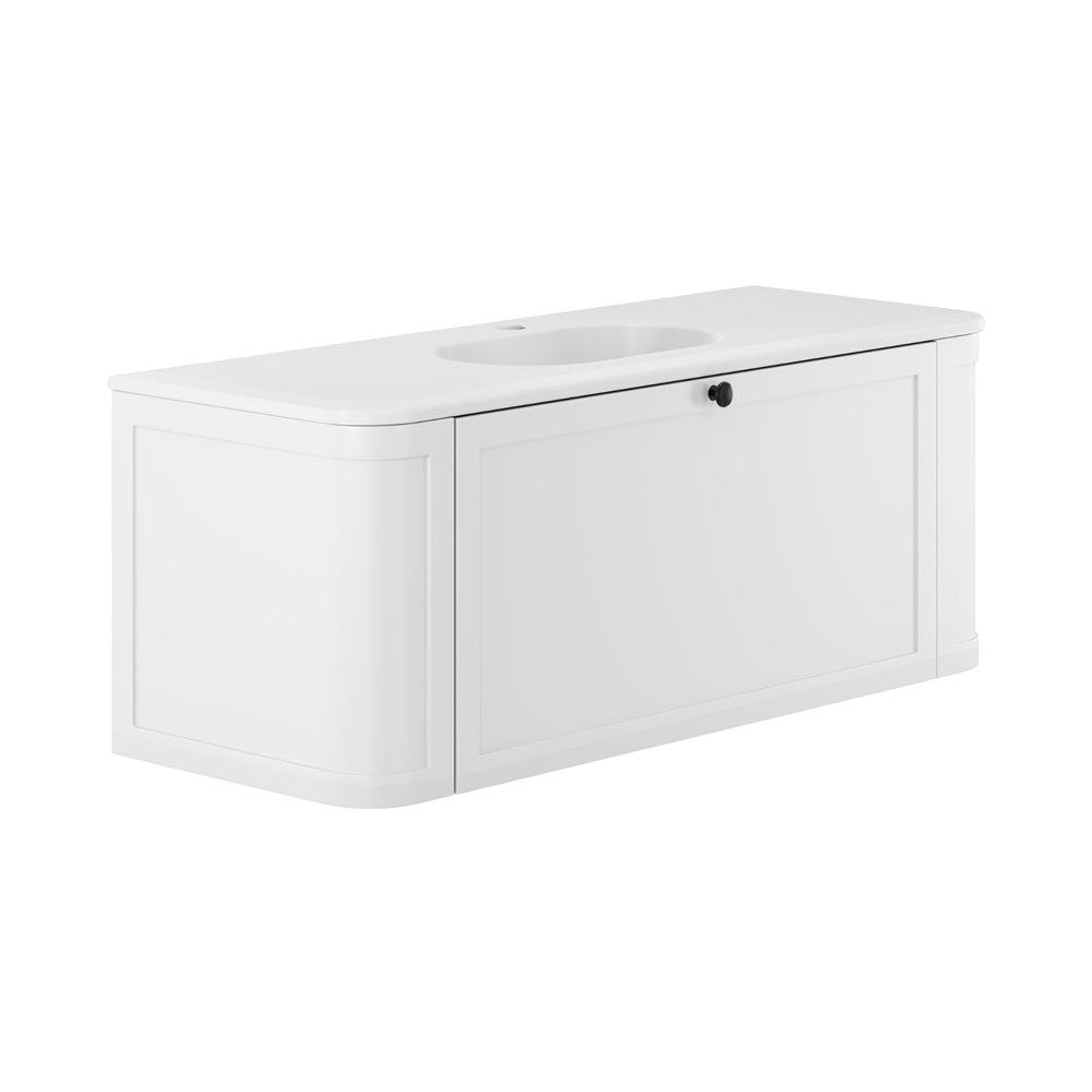 Lola Matte Mila Curved Satin White 1200 Wall-Hung Vanity 1TH