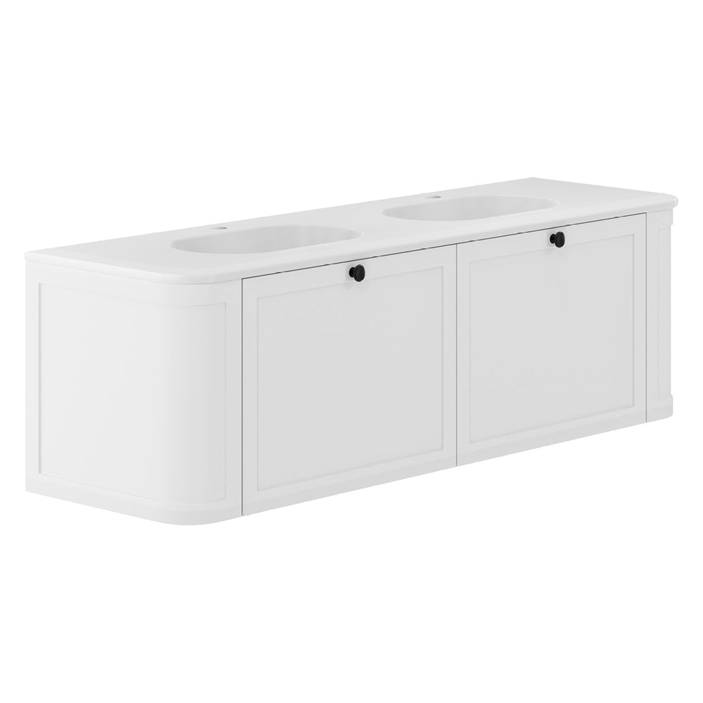 Lola Mila Curved Satin White 1500 Wall-Hung Vanity 1TH