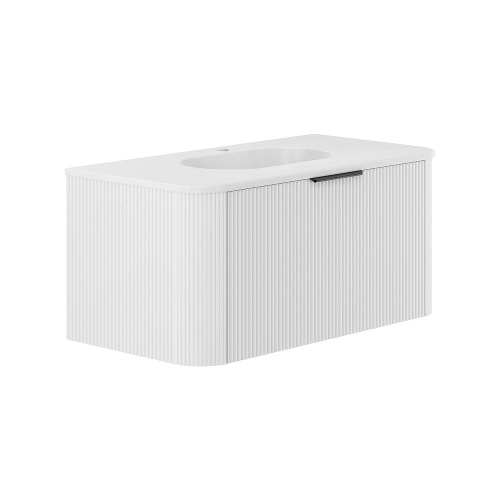 Lola Matte Minka Curved Satin White 900 Wall-Hung Vanity 1TH