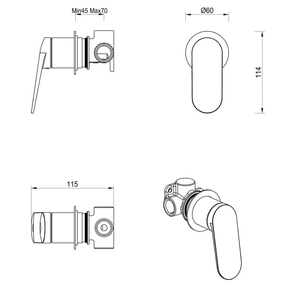 Lantra Shower Mixer - Round Plate - TRIM KIT ONLY
