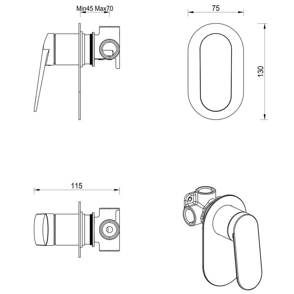 Lantra Shower Mixer - Oval Plate - TRIM KIT ONLY