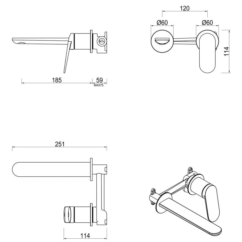 Lantra Wall-Spout Combo - 2P - TRIM KIT ONLY