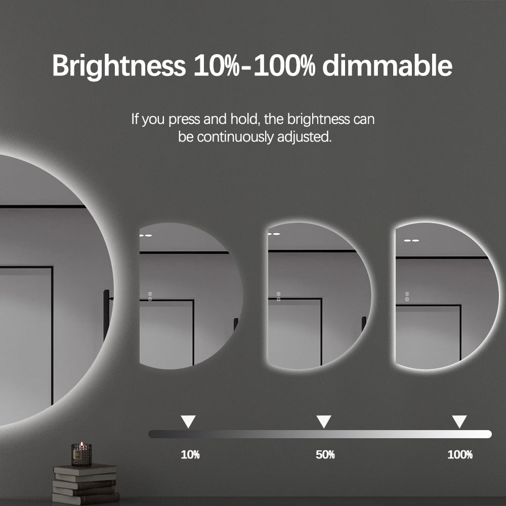 Left Cut Moon LED Mirror 77cm x 110cm Frameless Backlit Wall Mirror