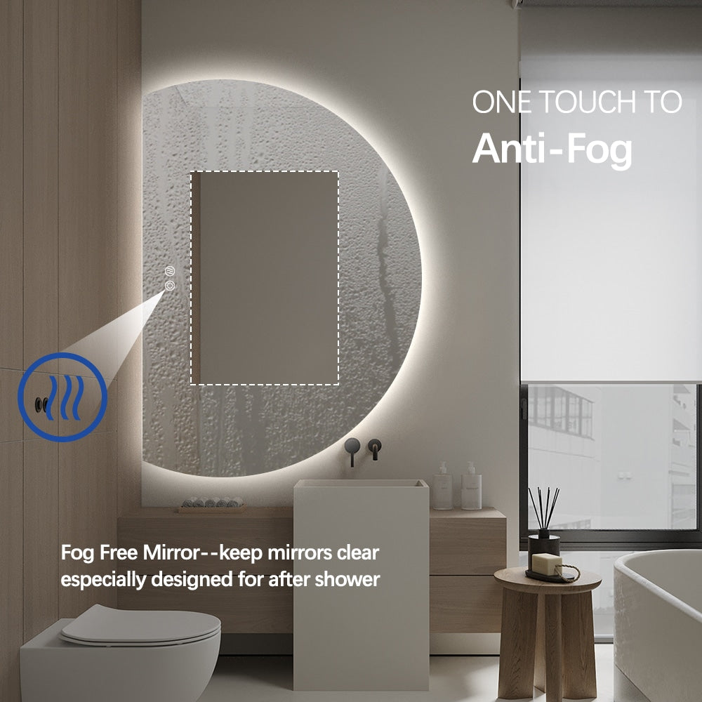 Left Cut Moon LED Frameless Backlit Wall Mirror