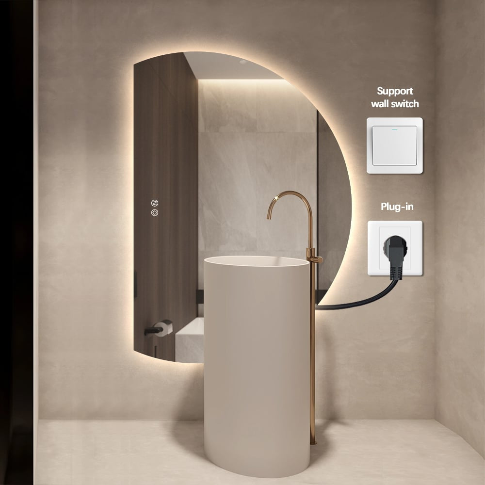 Left Cut Moon LED Frameless Backlit Wall Mirror