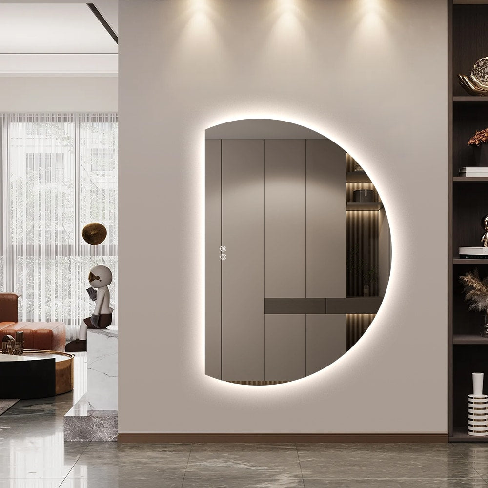 Left Cut Moon LED Mirror 77cm x 110cm Frameless Backlit Wall Mirror