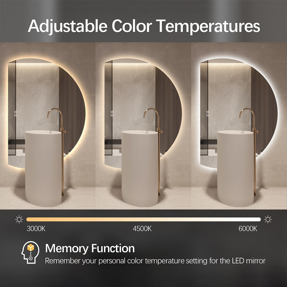 Left Cut Moon LED Frameless Backlit Wall Mirror