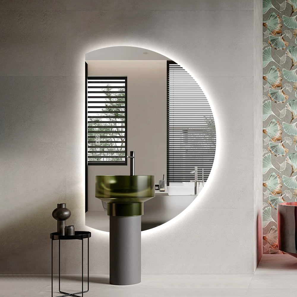 Left Cut Moon LED Mirror 91cm x 130cm Frameless Backlit Wall Mirror