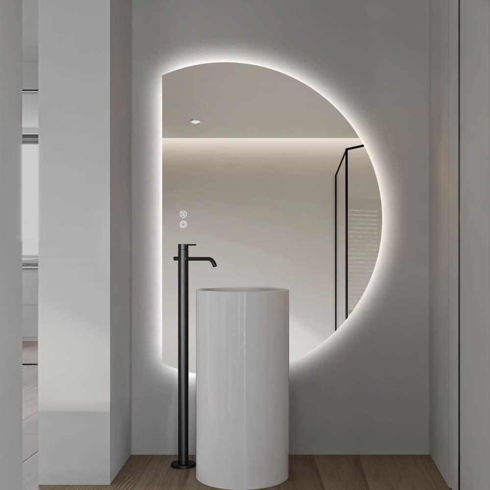 Left Cut Moon LED Mirror 91cm x 130cm Frameless Backlit Wall Mirror
