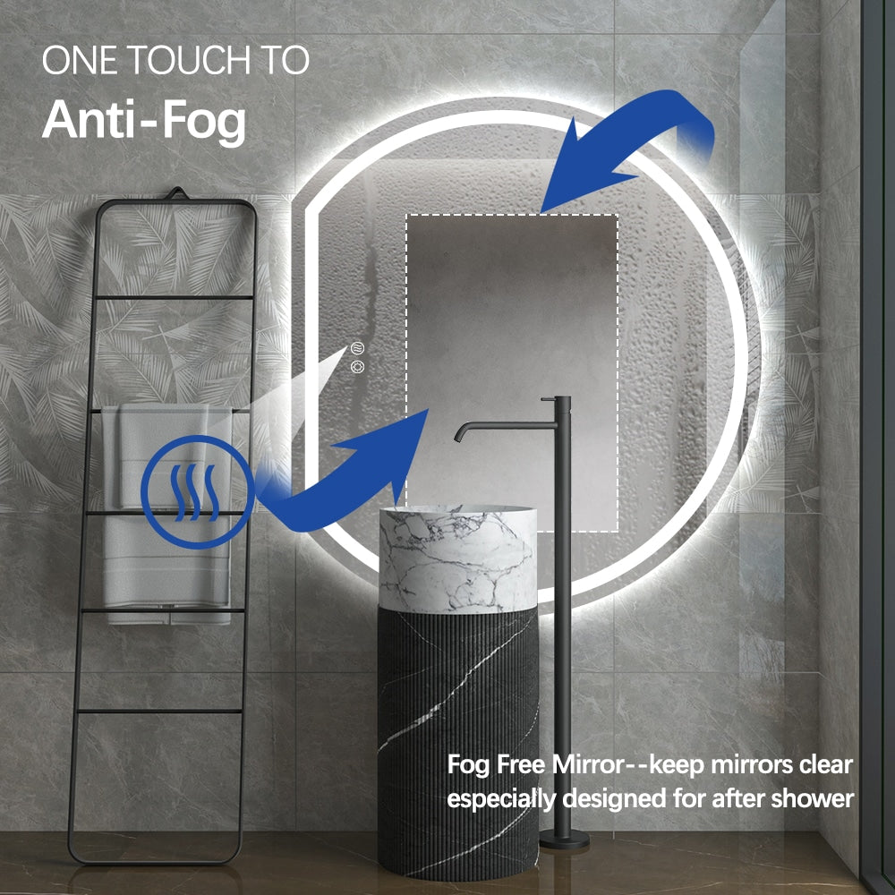 Left Cut Moon Wall-Mounted Frosted LED Mirror 90cm x 100cm Frameless Crescent Shape Frontlit Bathroom Vanity Decor